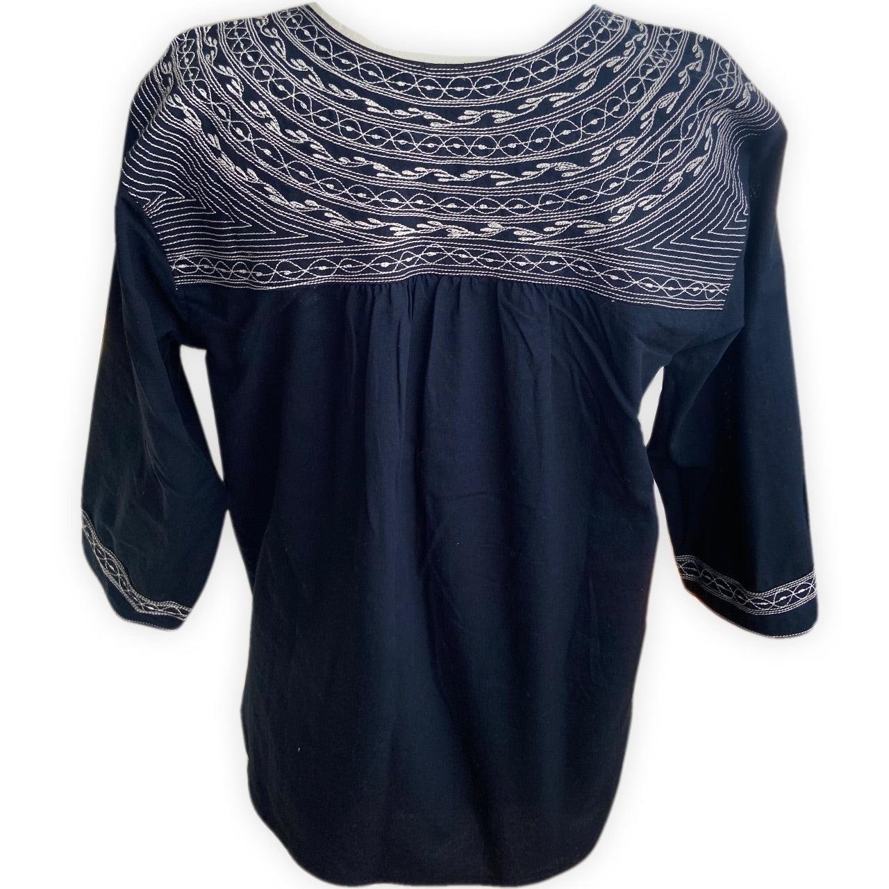 Oaxacan artisan blouse navy blue with embroidery in silver