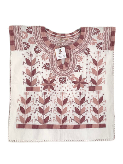 Hand embroidered blouse in dusty pink tones flat
