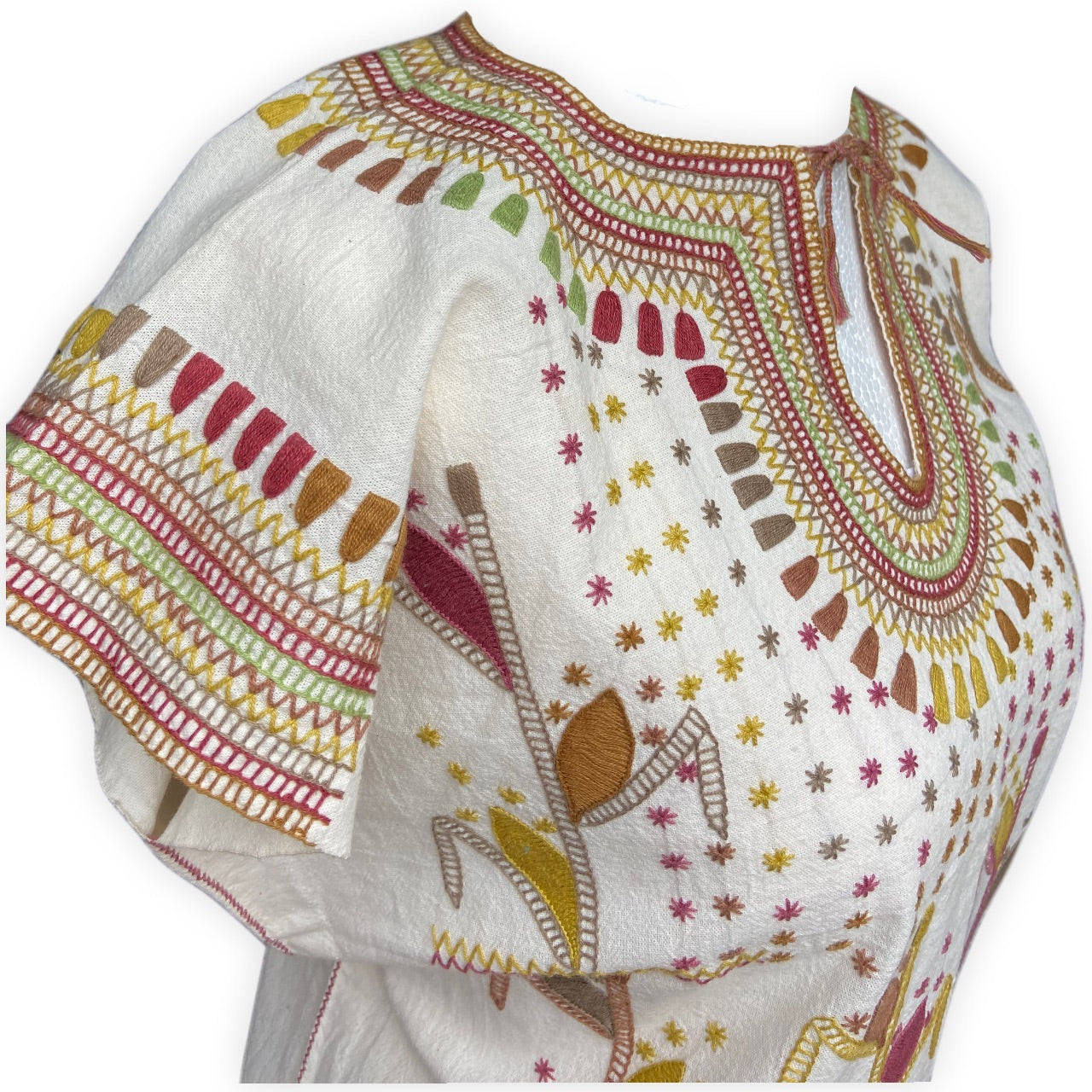 Handbestickte Kaftan-Bluse in neutralen Farbtönen