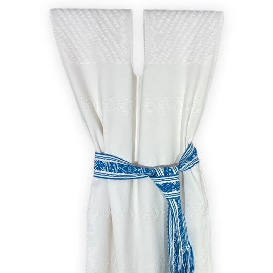Hand woven white huipil dress with white brocades