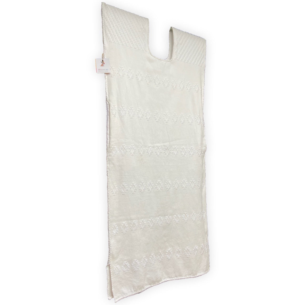 Handgewebtes weißes Huipil-Kleid mit weißem Brokat