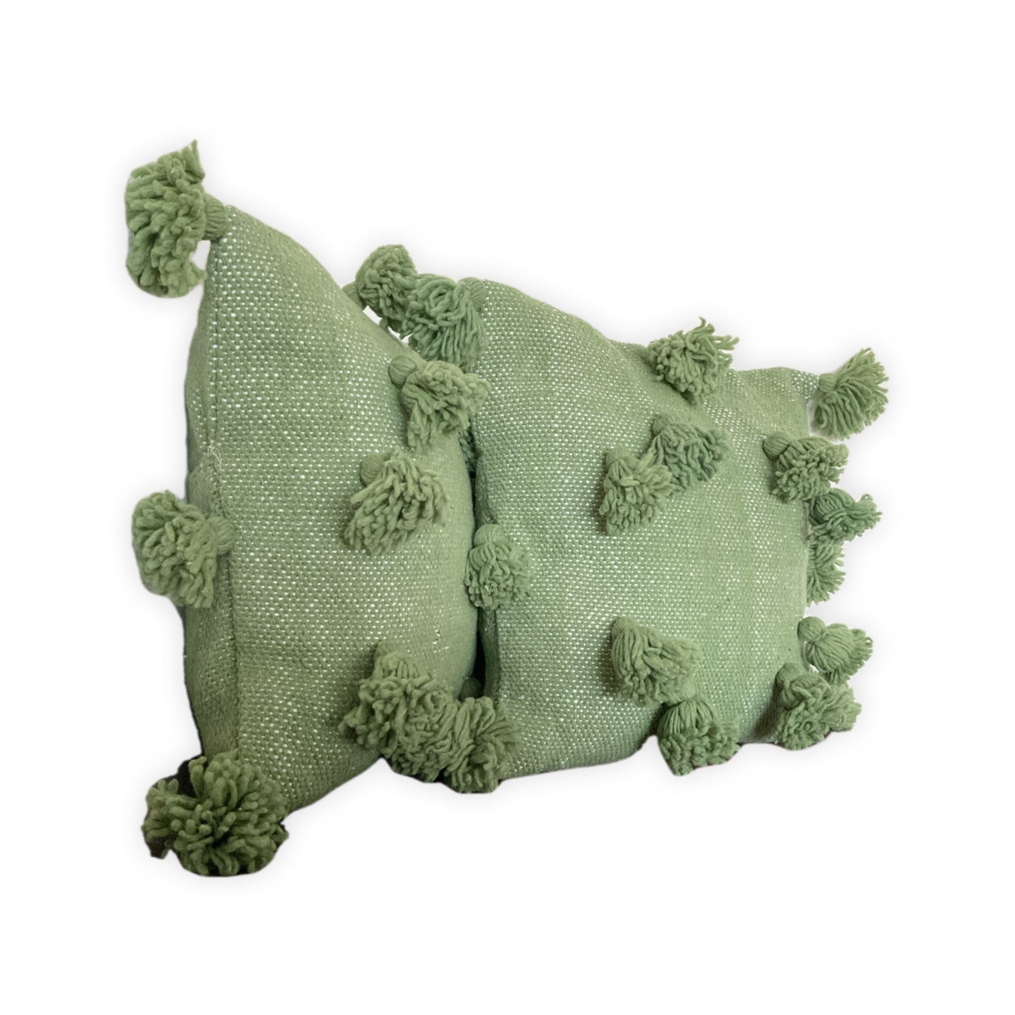 Set aus zwei handgewebten Kissenbezügen in Hellgrün
