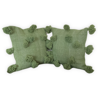 Set of two hand-woven pillow cases in light green