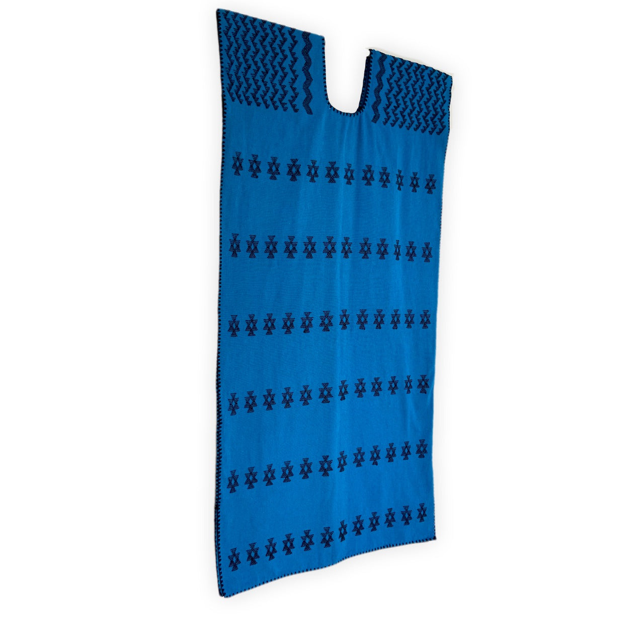 Handgewebtes blaues Kaftan-Kleid mit schwarzem Brokat